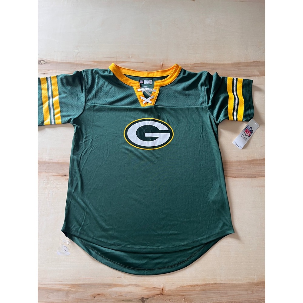 NFL Team Apparel Green Bay Packers Lace Up Jersey Top Green Womens Medium NWT